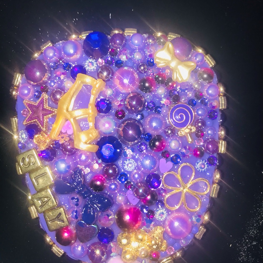 Purple and Gold Beaded Hand held mirror